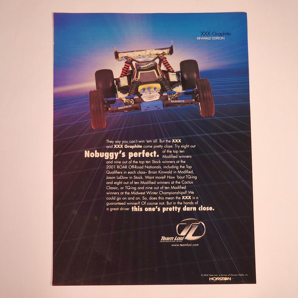 Team LOSI XXX-Graphite "Nobuggys Perfect" Print Ad 2004 RC Car Action 8.5"x11"‎
